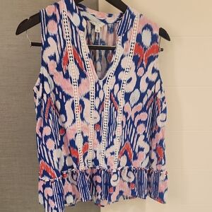 Sleeveless Blue & Pink Boho with Lace Top S